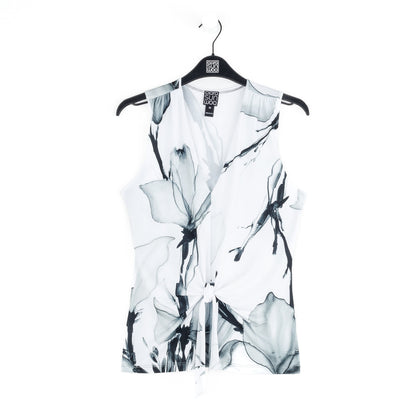 Clara Sunwoo Great Value - Sleeveless V-Neck Center Front Tie Top - Ethereal Petals - Limited Sizes