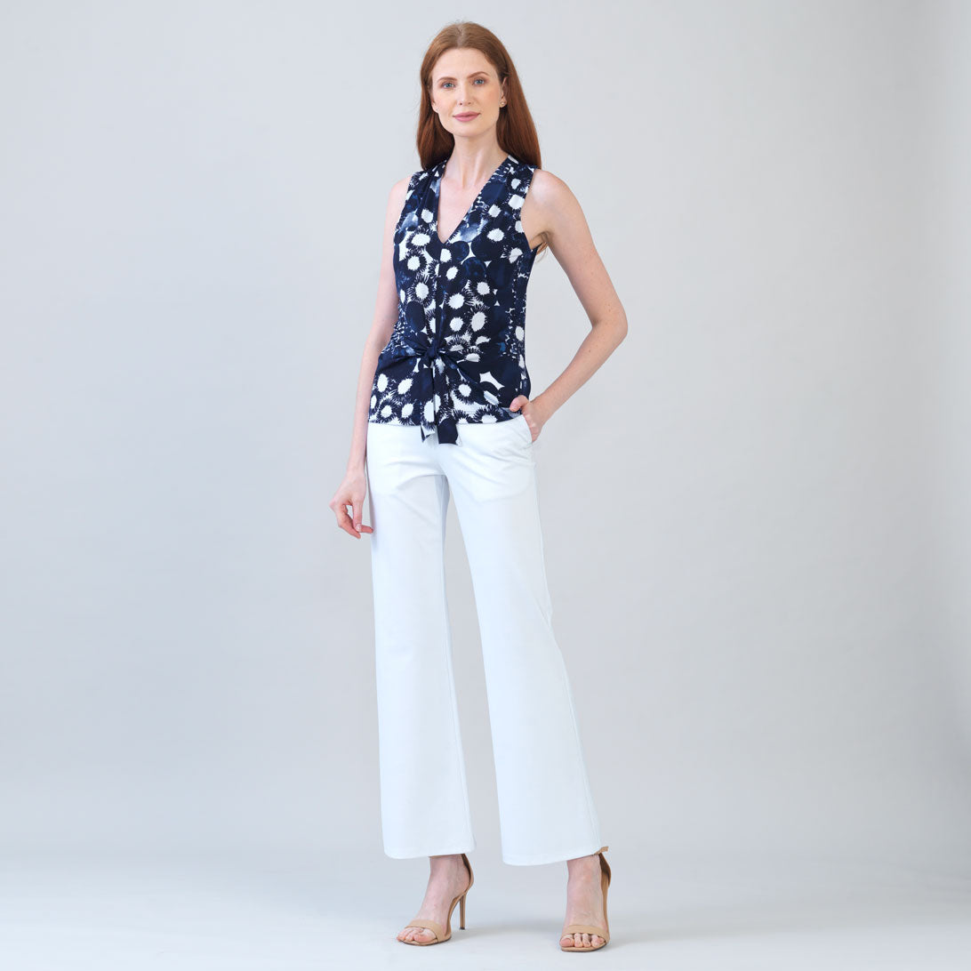 Clara Sunwoo Top Pick - Sleeveless V-Neck Center Front Tie Top - Circle Splatter - Limited Sizes