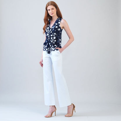 Clara Sunwoo Top Pick - Sleeveless V-Neck Center Front Tie Top - Circle Splatter - Limited Sizes