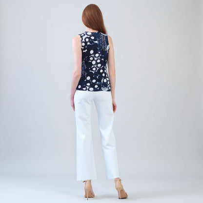 Clara Sunwoo Top Pick - Sleeveless V-Neck Center Front Tie Top - Circle Splatter - Limited Sizes