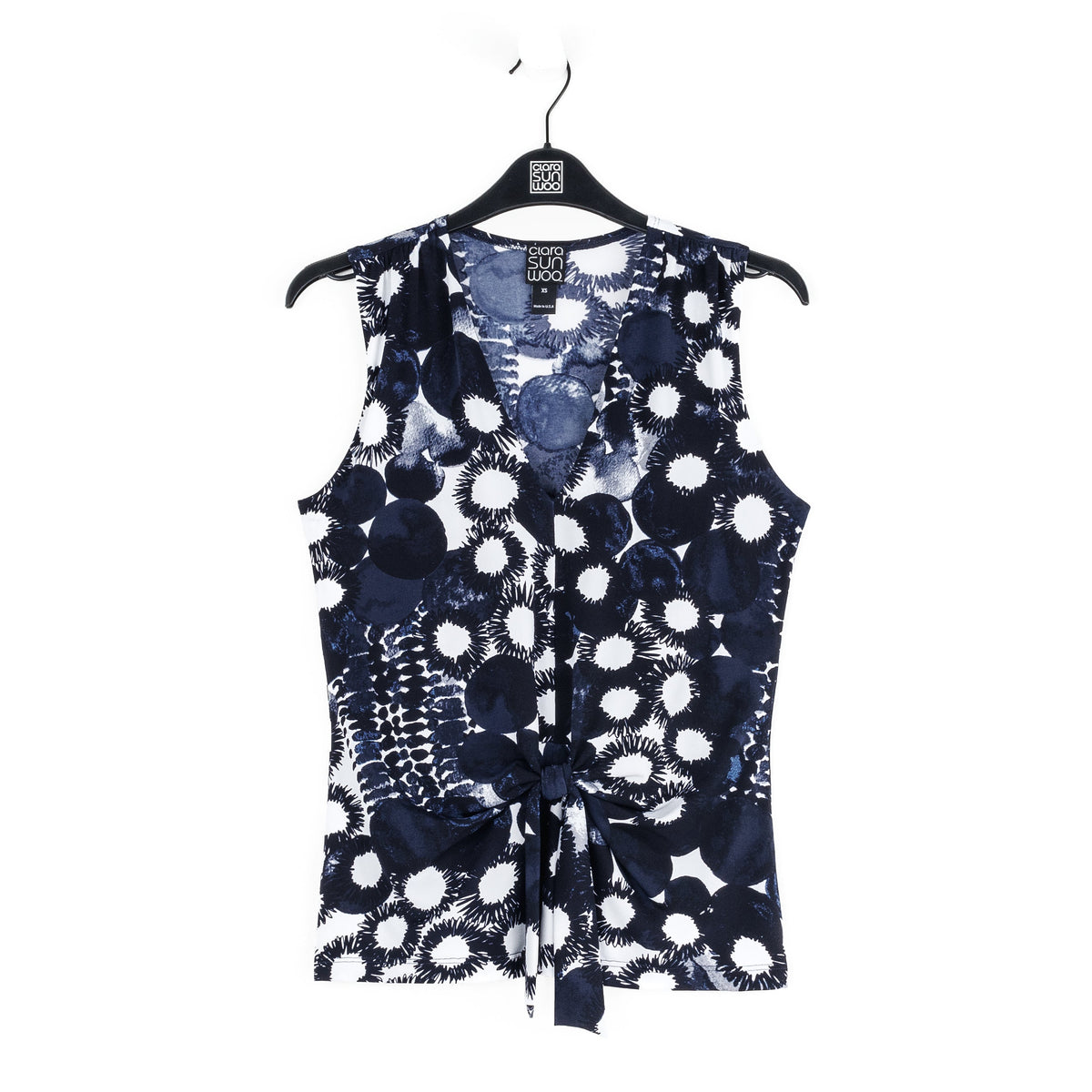 Clara Sunwoo Top Pick - Sleeveless V-Neck Center Front Tie Top - Circle Splatter - Limited Sizes