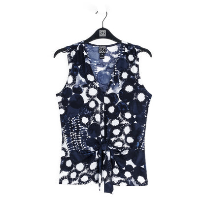 Clara Sunwoo Top Pick - Sleeveless V-Neck Center Front Tie Top - Circle Splatter - Limited Sizes