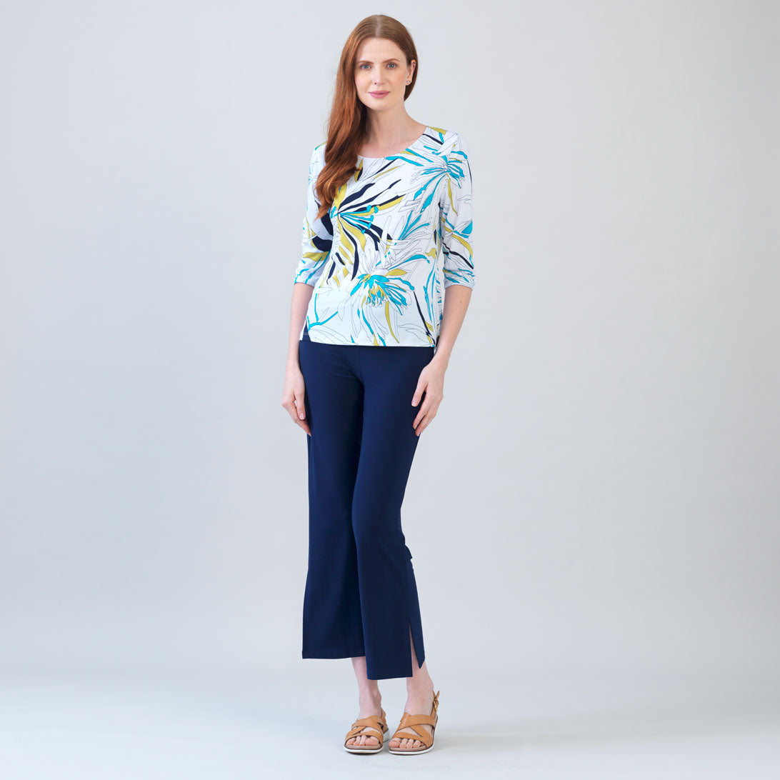 Clara Sunwoo Featured - Scoop Neck Half Sleeve Top - Floral Leaves-White - Final Sale