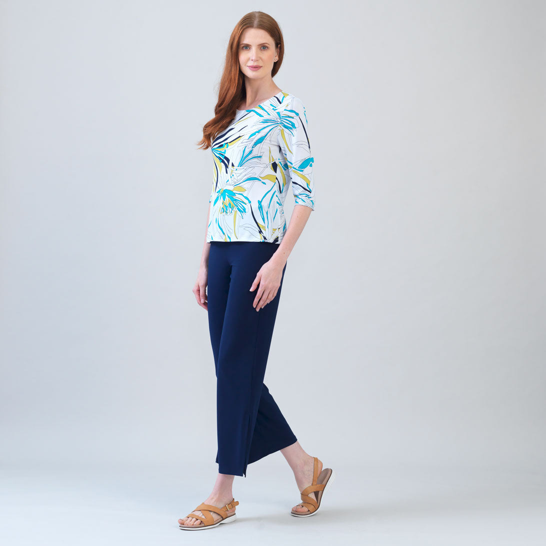 Clara Sunwoo Featured - Scoop Neck Half Sleeve Top - Floral Leaves-White - Final Sale