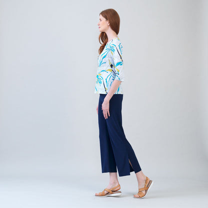 Clara Sunwoo Featured - Scoop Neck Half Sleeve Top - Floral Leaves-White - Final Sale