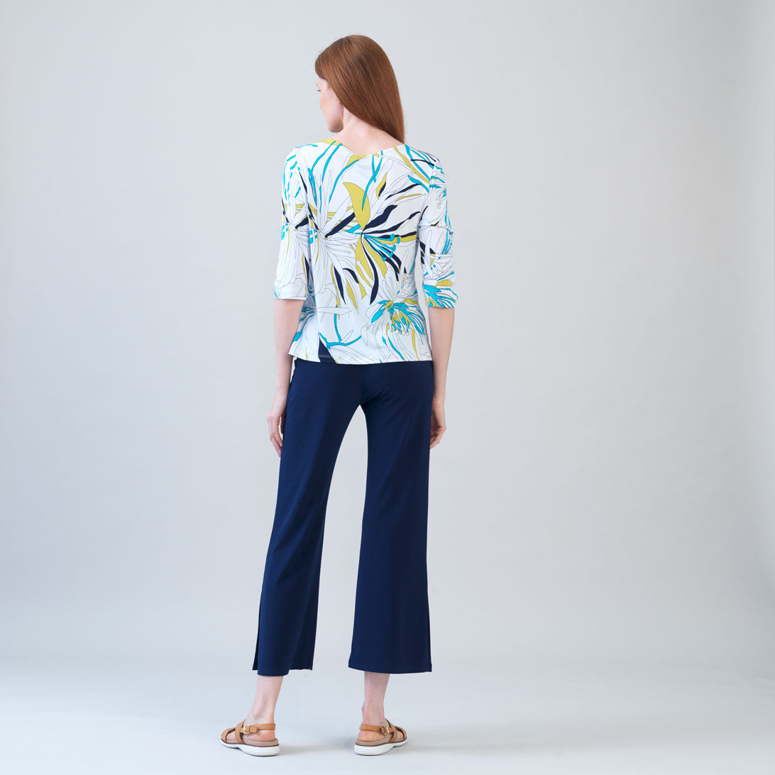 Clara Sunwoo Featured - Scoop Neck Half Sleeve Top - Floral Leaves-White - Final Sale