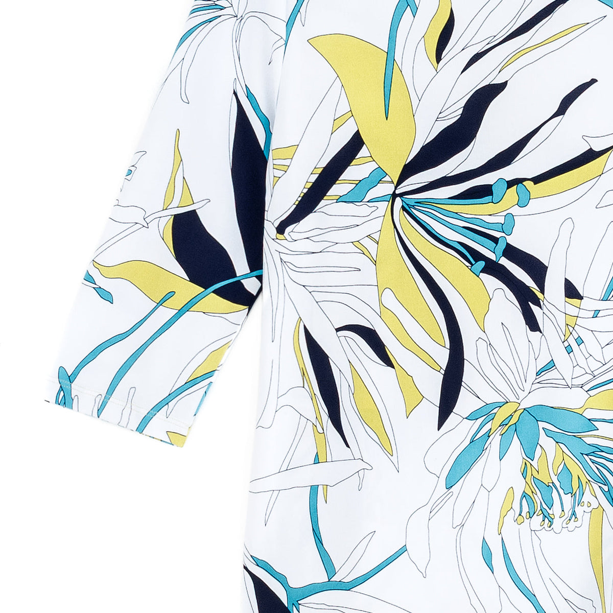 Clara Sunwoo Featured - Scoop Neck Half Sleeve Top - Floral Leaves-White - Final Sale