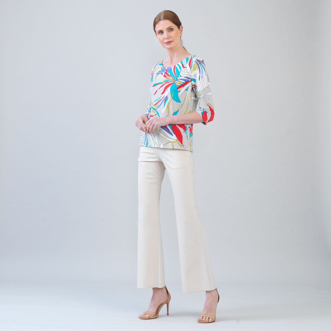 Clara Sunwoo New - Scoop Neck Half Sleeve Top - Floral Leaves-Beige - Final Sale