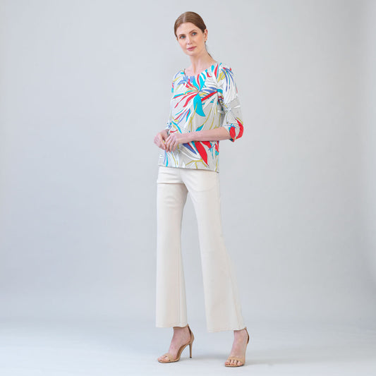 Clara Sunwoo New - Scoop Neck Half Sleeve Top - Floral Leaves-Beige - Final Sale