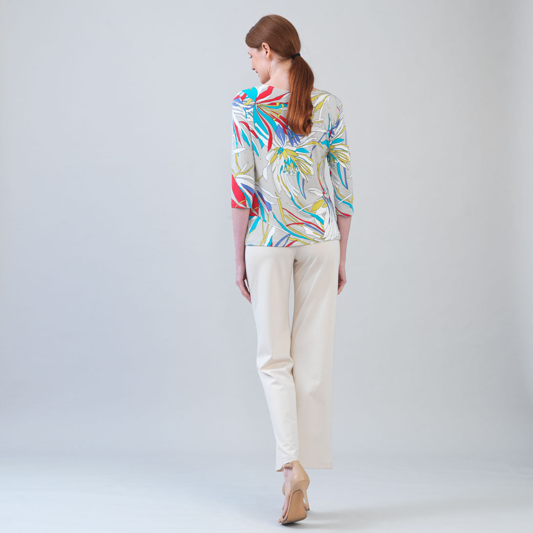 Clara Sunwoo New - Scoop Neck Half Sleeve Top - Floral Leaves-Beige - Final Sale