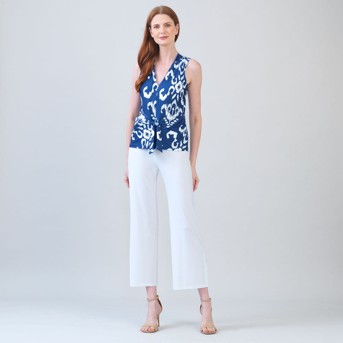 Clara Sunwoo Featured - Butter Knit - Sleeveless V-Neck Center Front Tie Top - Tile Motif - Limited Sizes