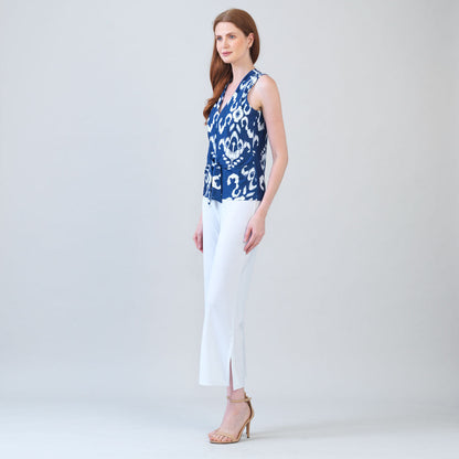 Clara Sunwoo Featured - Butter Knit - Sleeveless V-Neck Center Front Tie Top - Tile Motif - Limited Sizes