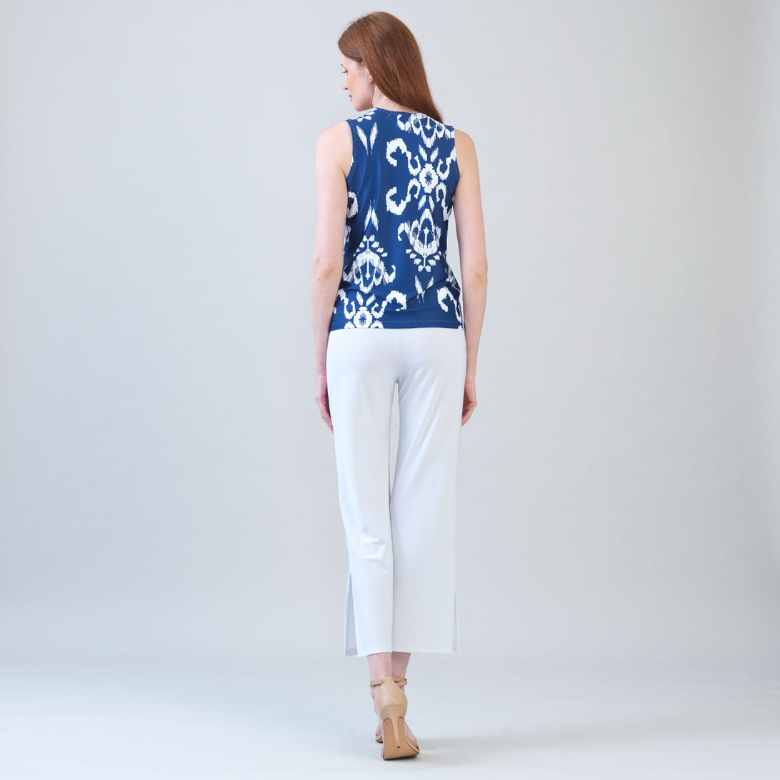 Clara Sunwoo Featured - Butter Knit - Sleeveless V-Neck Center Front Tie Top - Tile Motif - Limited Sizes