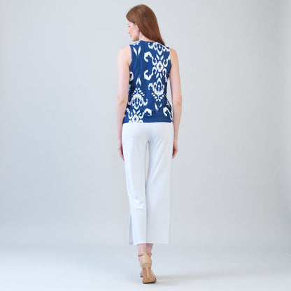 Clara Sunwoo Featured - Butter Knit - Sleeveless V-Neck Center Front Tie Top - Tile Motif - Limited Sizes