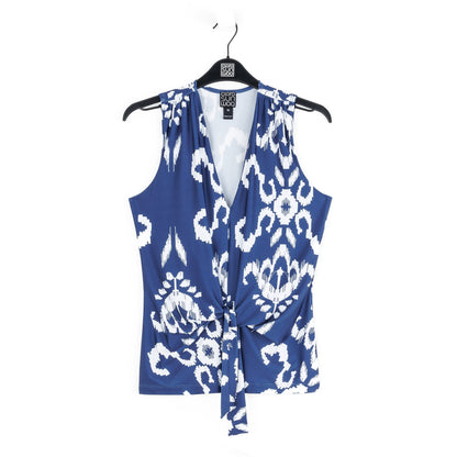 Clara Sunwoo Featured - Butter Knit - Sleeveless V-Neck Center Front Tie Top - Tile Motif - Limited Sizes