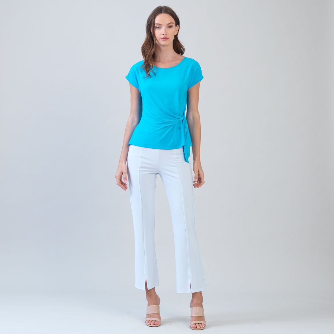 Clara Sunwoo Top Pick - Slant Sleeve Side Tie Top - Turquoise - Final Sale