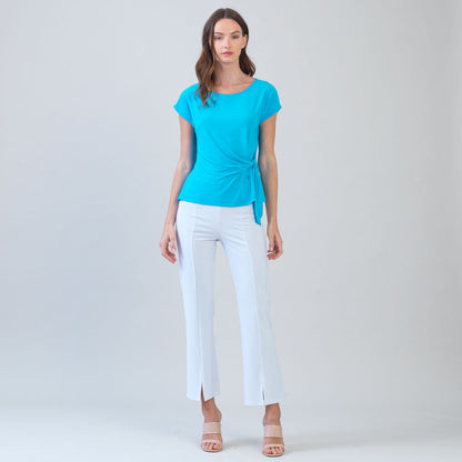 Clara Sunwoo Top Pick - Slant Sleeve Side Tie Top - Turquoise - Final Sale
