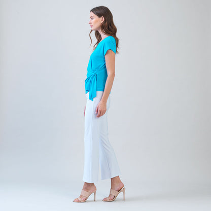 Clara Sunwoo Top Pick - Slant Sleeve Side Tie Top - Turquoise - Final Sale