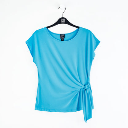 Clara Sunwoo Top Pick - Slant Sleeve Side Tie Top - Turquoise - Final Sale