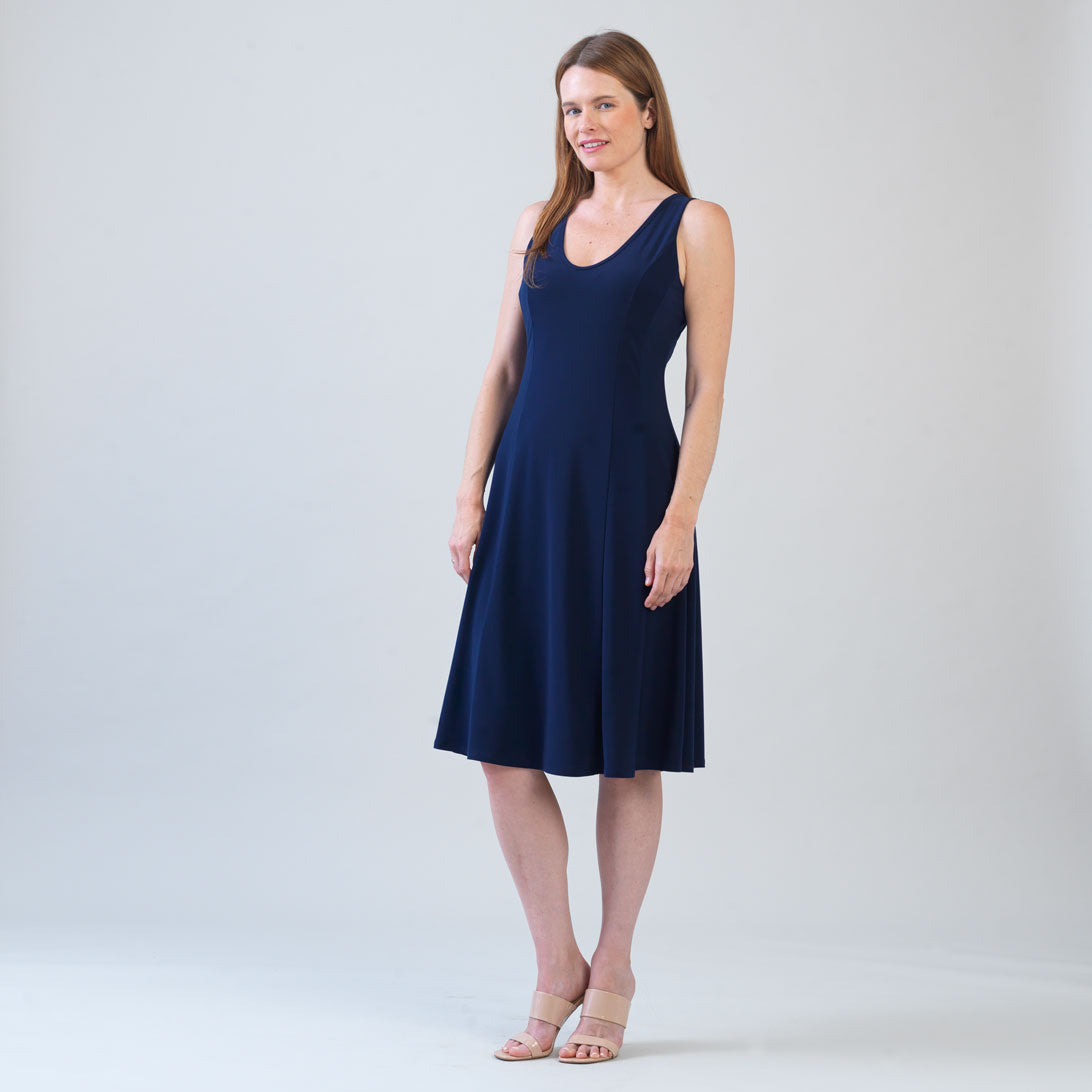 Clara Sunwoo Smart Buy - Sleeveless V-Neck Flared Dress - Navy