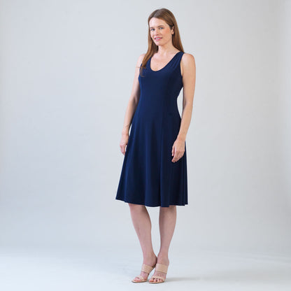 Clara Sunwoo Smart Buy - Sleeveless V-Neck Flared Dress - Navy