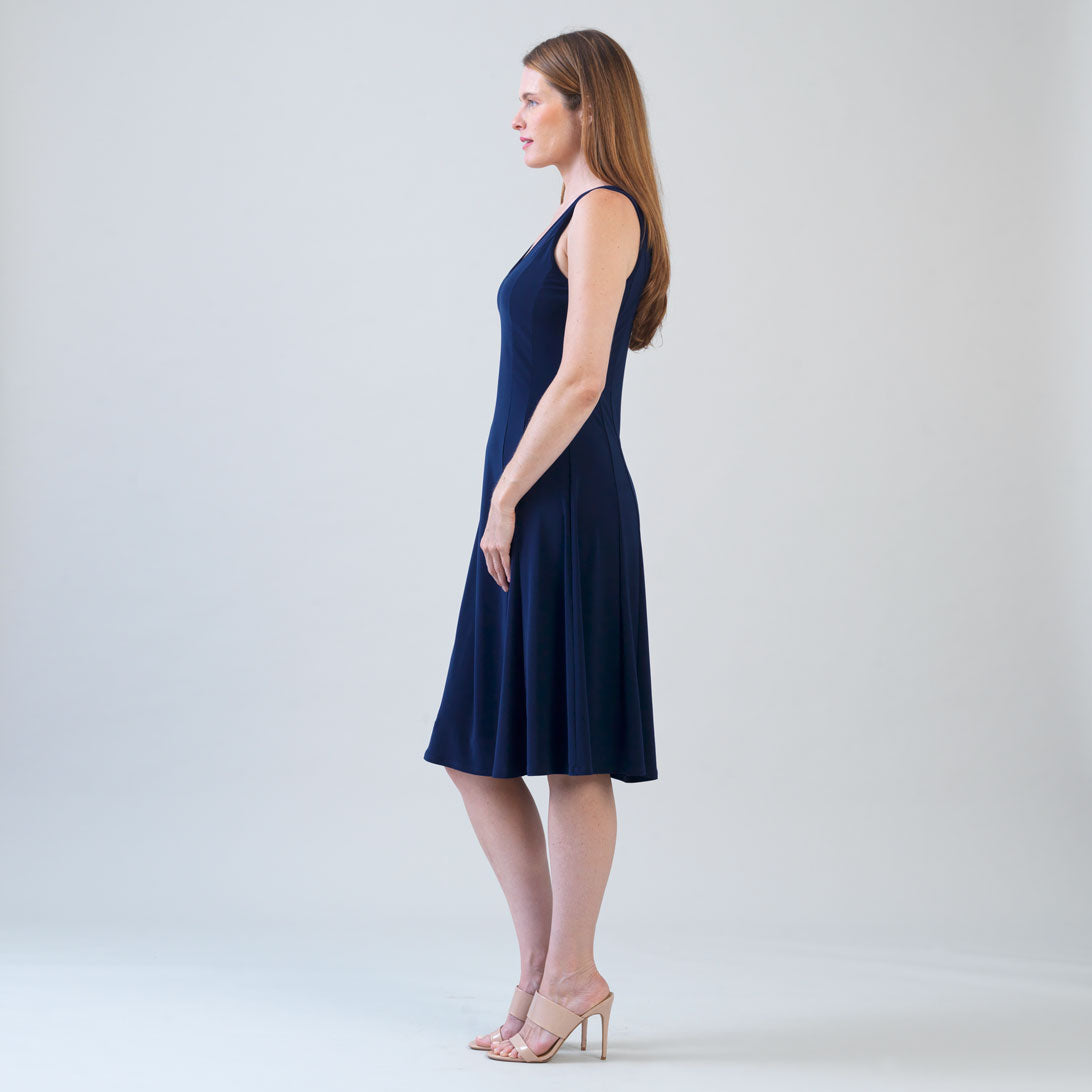 Clara Sunwoo Smart Buy - Sleeveless V-Neck Flared Dress - Navy