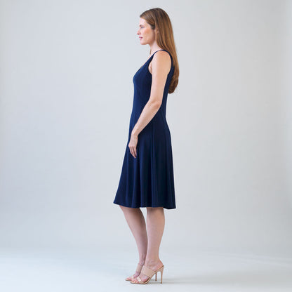 Clara Sunwoo Smart Buy - Sleeveless V-Neck Flared Dress - Navy