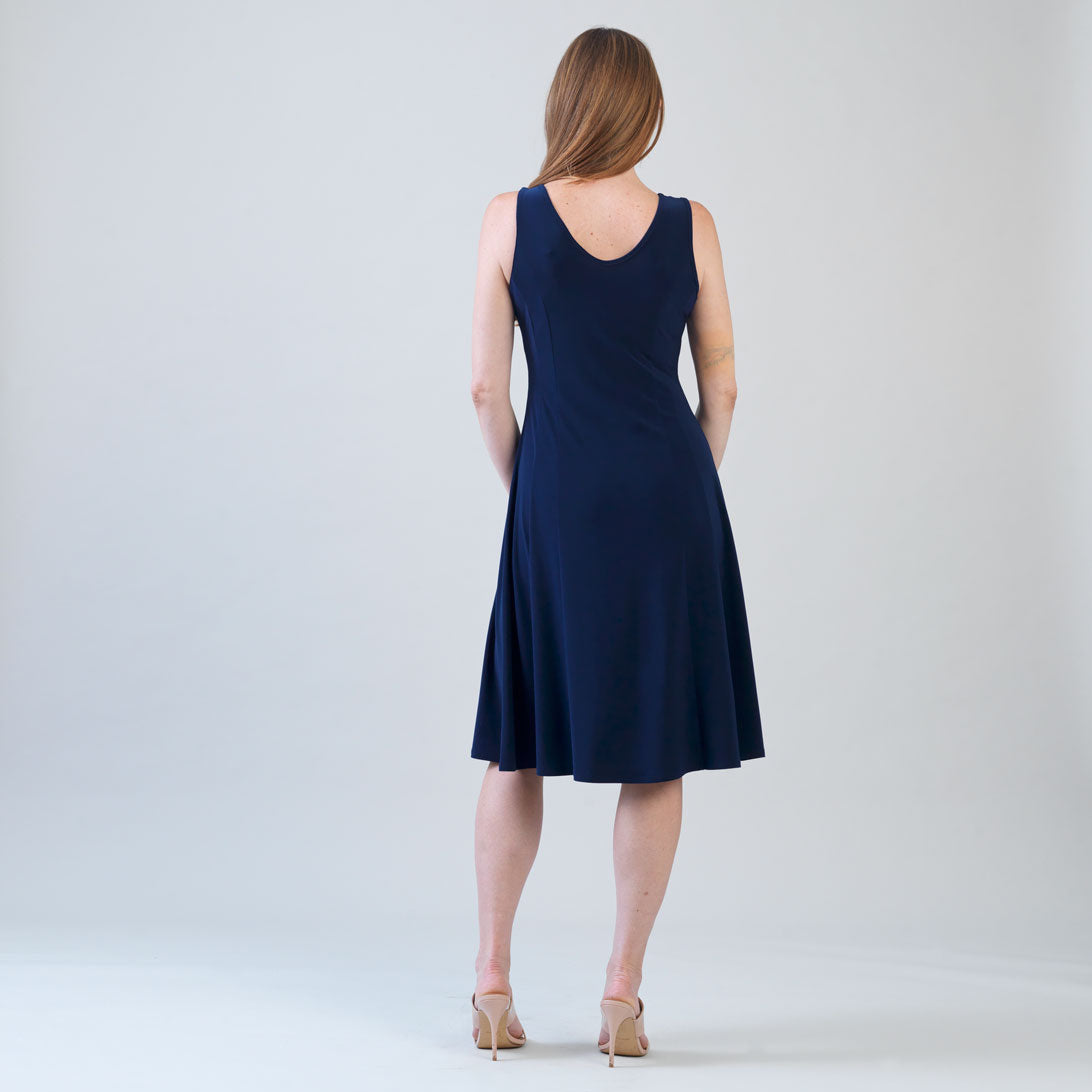 Clara Sunwoo Smart Buy - Sleeveless V-Neck Flared Dress - Navy