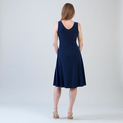 Clara Sunwoo Smart Buy - Sleeveless V-Neck Flared Dress - Navy