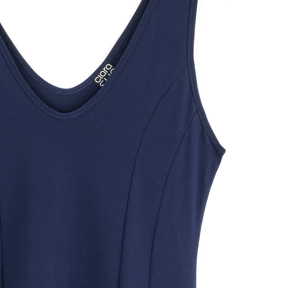Clara Sunwoo Smart Buy - Sleeveless V-Neck Flared Dress - Navy