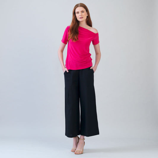 Clara Sunwoo Value - Angular Drape Neck Off Shoulder Top - Hot Pink - Final Sale