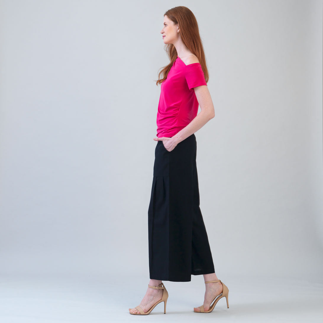 Clara Sunwoo Value - Angular Drape Neck Off Shoulder Top - Hot Pink - Final Sale
