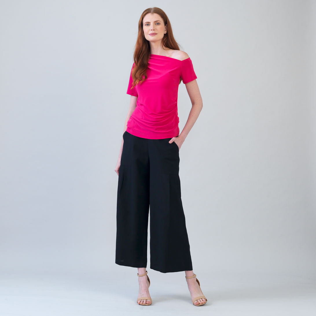 Clara Sunwoo Value - Angular Drape Neck Off Shoulder Top - Hot Pink - Final Sale