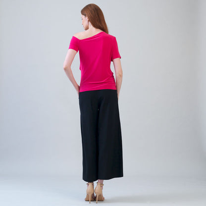 Clara Sunwoo Value - Angular Drape Neck Off Shoulder Top - Hot Pink - Final Sale