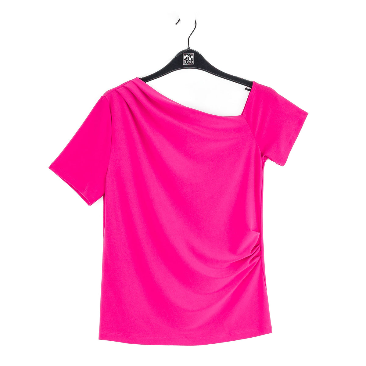 Clara Sunwoo Value - Angular Drape Neck Off Shoulder Top - Hot Pink - Final Sale