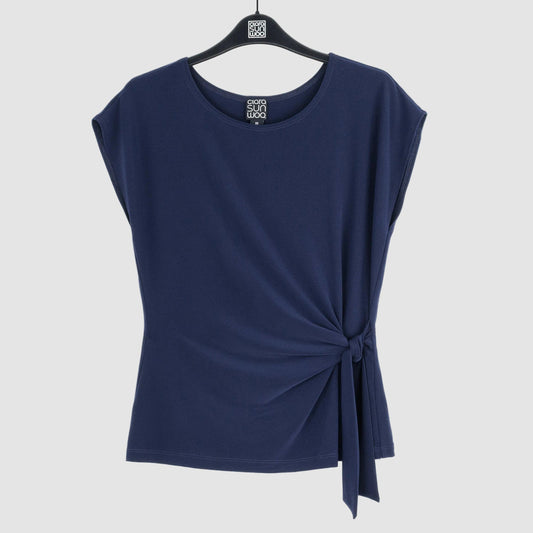 Clara Sunwoo Top Pick - Slant Sleeve Side Tie Top - Navy