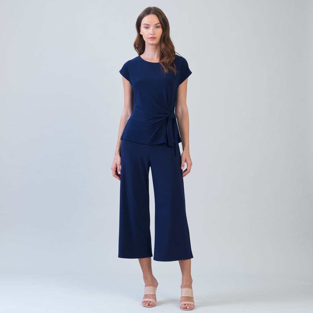 Clara Sunwoo Top Pick - Slant Sleeve Side Tie Top - Navy