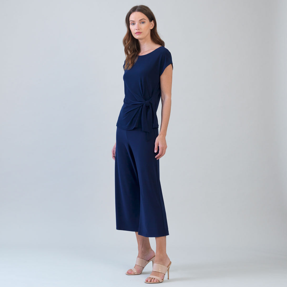 Clara Sunwoo Top Pick - Slant Sleeve Side Tie Top - Navy