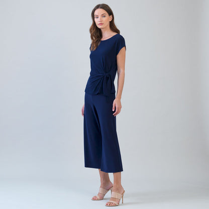 Clara Sunwoo Top Pick - Slant Sleeve Side Tie Top - Navy