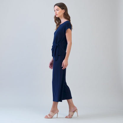 Clara Sunwoo Top Pick - Slant Sleeve Side Tie Top - Navy