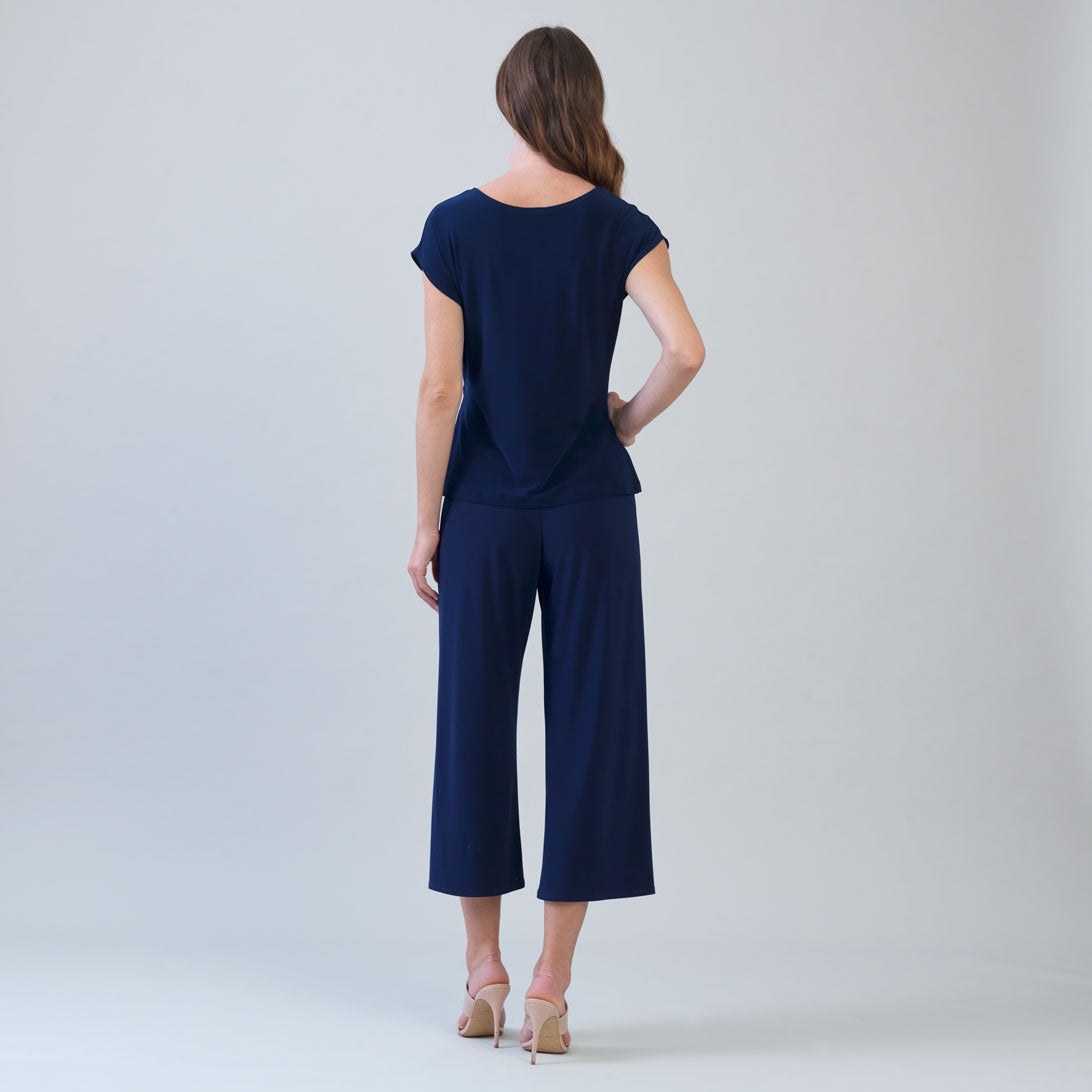 Clara Sunwoo Top Pick - Slant Sleeve Side Tie Top - Navy