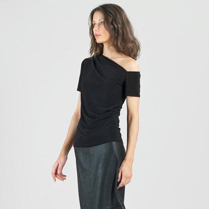 Clara Sunwoo Trending - Angular Drape Neck Off Shoulder Top - Black - Limited Sizes