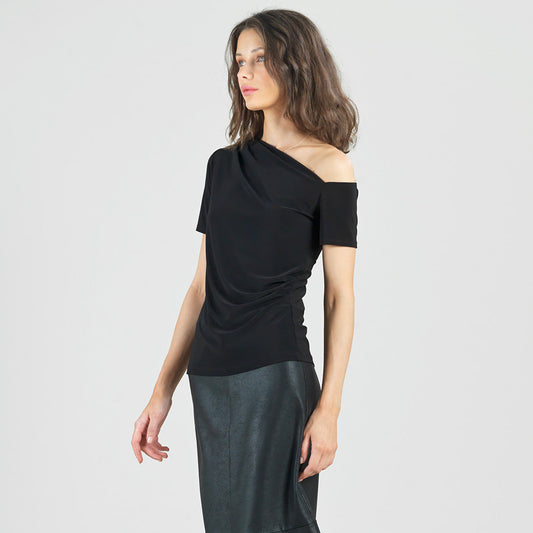 Clara Sunwoo Trending - Angular Drape Neck Off Shoulder Top - Black - Limited Sizes
