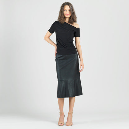 Clara Sunwoo Trending - Angular Drape Neck Off Shoulder Top - Black - Limited Sizes