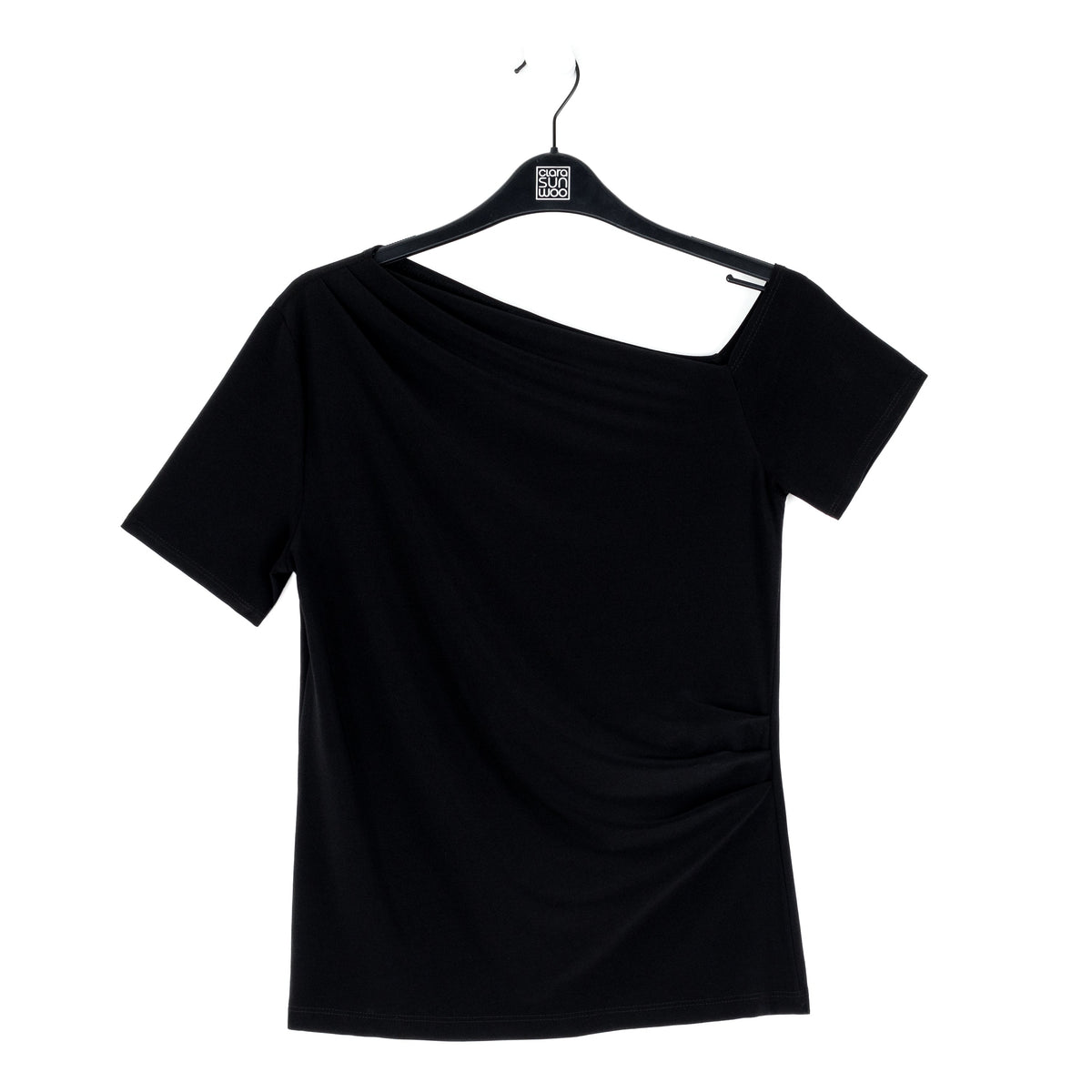 Clara Sunwoo Trending - Angular Drape Neck Off Shoulder Top - Black - Limited Sizes