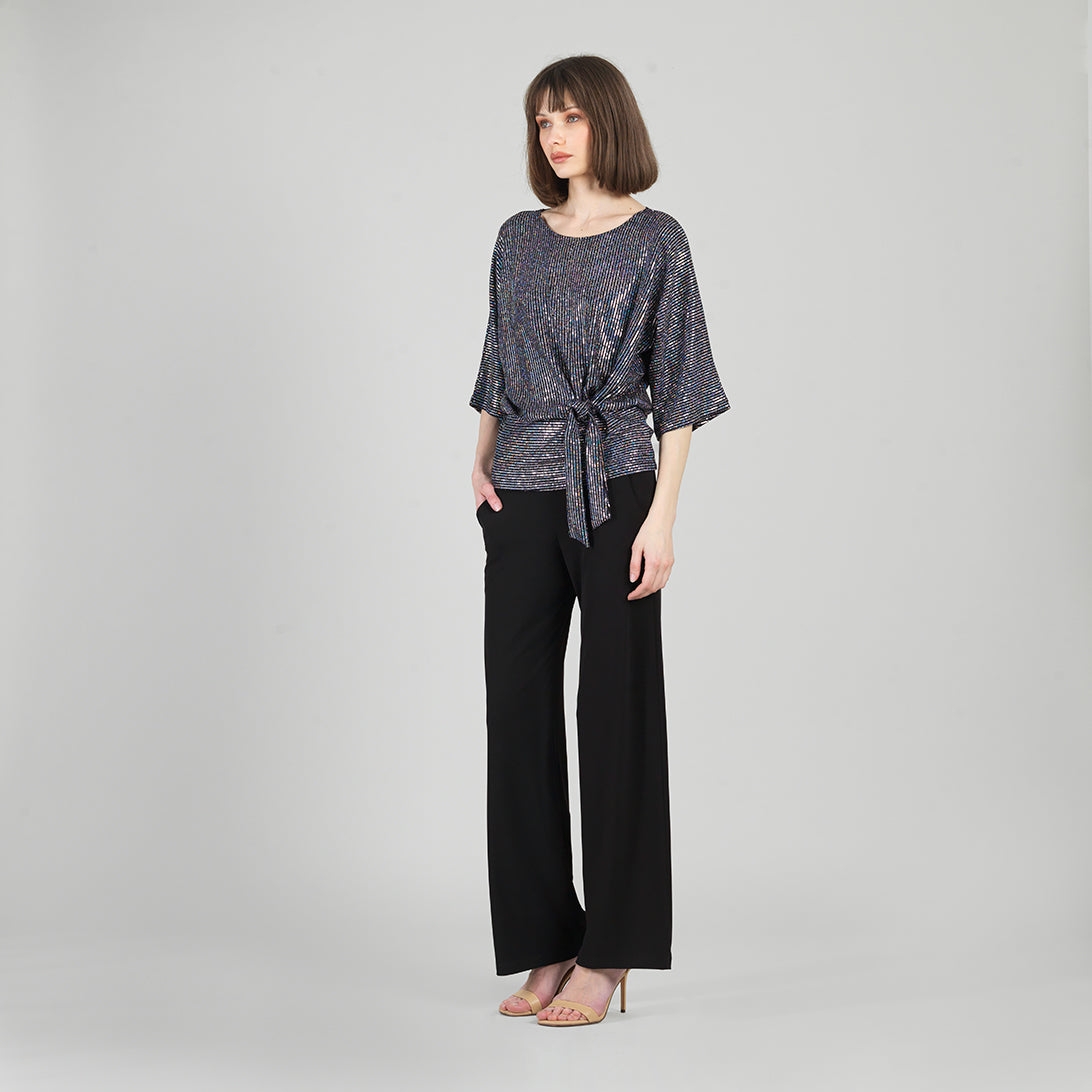 Clara Sunwoo Everyday - Shimmer Sequin - Side Tie Top - Silver Pinstripe
