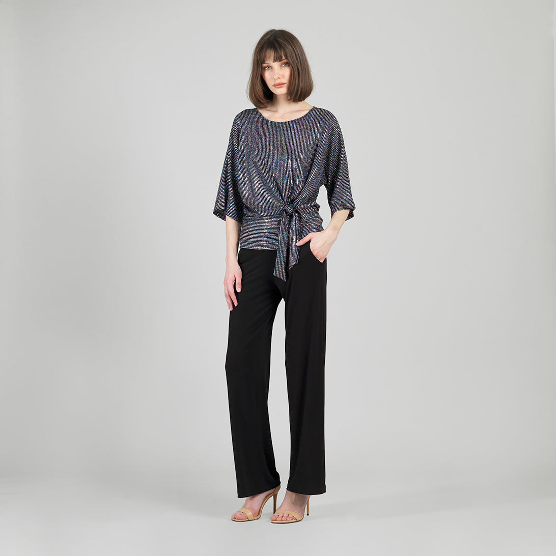 Clara Sunwoo Everyday - Shimmer Sequin - Side Tie Top - Silver Pinstripe