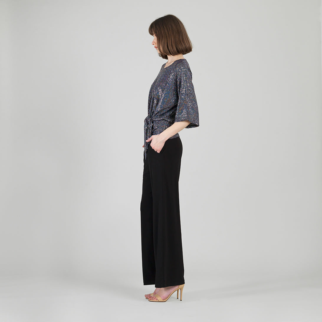 Clara Sunwoo Everyday - Shimmer Sequin - Side Tie Top - Silver Pinstripe