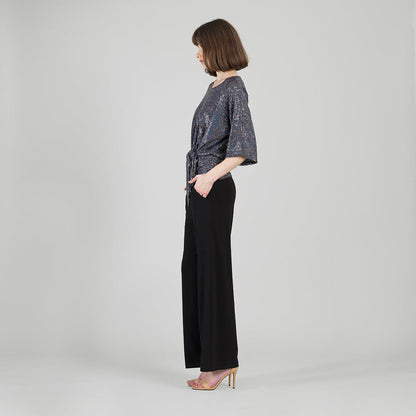 Clara Sunwoo Everyday - Shimmer Sequin - Side Tie Top - Silver Pinstripe