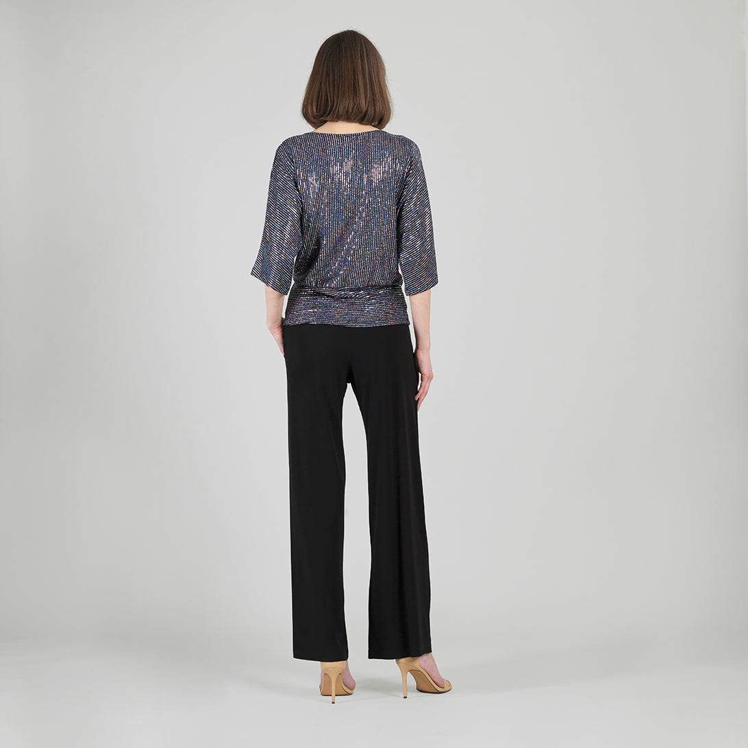 Clara Sunwoo Everyday - Shimmer Sequin - Side Tie Top - Silver Pinstripe